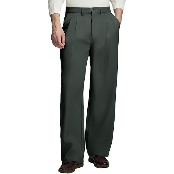 Susclude Baggy Dress Pants Men Pleated Wide Leg Trousers Casual